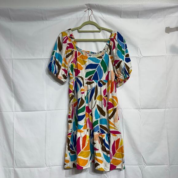 Tabitha Brown Vibrant Botanical Tropical Print Linen Blend Midi Dress Sz S - Picture 2 of 13